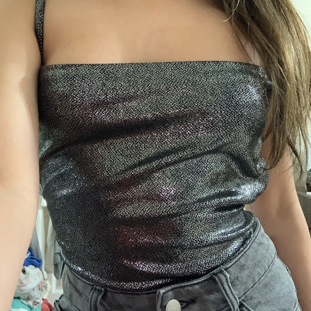 BERSHKA Silvery shiny backless bodysuit
